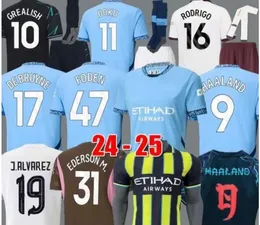 24 25 Haaland Mans Cities Soccer Jersey de Bruyne Grealish Sterling Mahrez Foden fans fotbollstoppar Skjorta barnpaket set utrustning