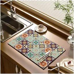 Carpet New Drain Pad Kitchen Dish Drying Mat Rugs Absorbent Drainer Sink Cup Bottle Rug Tableware Dinnerware Placemat Drop Delivery Ho Dhoql