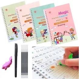 4 libri Pen Pen Magic Copybook gratuita per bambini per bambini Scrittura Sticker Pratica Copia di copia per calligrafia Montessori Gift