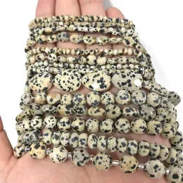 Gelbe Dalmatiner Jasper Perlen Naturstein rund mattes facettierte Rondelle lose Perlen für Schmuck machen DIY Halskette Armbänder