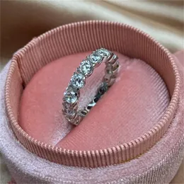 Tennis 3,5 mm Diamond Designer Ring for Woman Wedding Luxury 925 Sterling Silver Round Love Engagement Band Rings smycken Kvinnor Daglig outfit vän Presentlåda Storlek 6-9