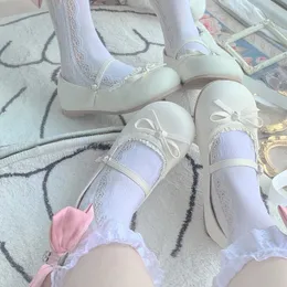 Söt kawaii loli skor fluga slips platt kvinnlig rund tå anime lolita skor söta flickor sommarrosa svartbrun 240515