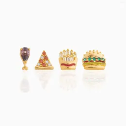 Stud Earrings Ins Lovely Food Hamburg French Fries Pizza Zircon Set For Women Cute Delicious Earring Jewelry Gift