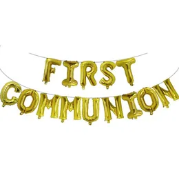 1Set First Holy Communion Goldballons Banning Banner Religiöse 1. Bestätigung Taufe Wanddekoration Po Requisiten Ballon L9895141