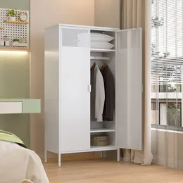 ZK20 There are air holes above the door of the white wardrobe, and a storage layer the height of the layer board can be adjusted above and below the inside to fix the hanger