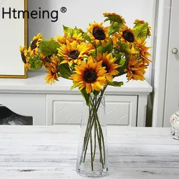 Dekorative Blumen künstliche Sonnenblumen Seidenstamm DIY Arrangement für Home Office Party Garten Aytumn Dekoration