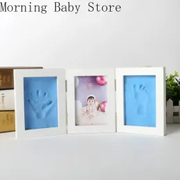 Nowonarodzone dziecko ręczny odcisk stóp ramy fotograficzne z gliniastymi zestawami baby chłopca dziewczyna