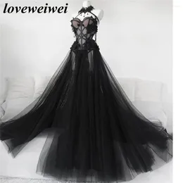 Party Dresses Black Lace Coreset Wedding Dress Fairy Tulle Bridal Gown Forest Witchy Gothic