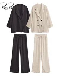 Blingblee Summer Mulheres Logo Blazer calças largas Terno de traf Office Use Wrist Sleeve Oversize Jacket Coats feminino conjuntos de Y2K 240516