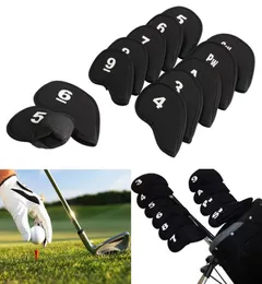 10pcs Golf Club Capas Cabeças Cabeças de Ferro Protetor Cabeça Cabeça Cabeça Defina Neoprene Black Sports Golf Acessory4223357