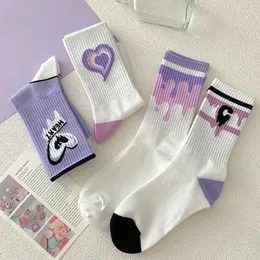 Women Socks Love Cotton Korean Harajuku English Letter Embroidery Kawaii Funny Hip Hop Happy Skateboarding Team Sokken