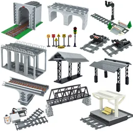 Moc City Train Train Trast Model Train Train Lail Shugh Light Light Light Barrier Pole City Signal Lamp Set Set Leduo Build Block Toys