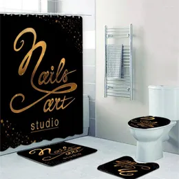Shower Curtains Luxury Black Gold Nails Art Studio Company Logo Bathroom Curtain Set Sparkle Glitter Make Up Beauty Salon Bath Mats Decor