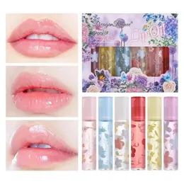 Hydrerande läppglödolja Blomma Hydrating Lip Glow Oil 6st Långvarande Nourishing Tinted Lip Gloss Set för fuktgivande plumping 240521