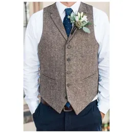 سترات العريس البني الداكن 2019 Wedding Wool Herringbone Tweed Groomsmen Sets Men's Suit Party Prom Farm Country Custical Custom Mad 290a