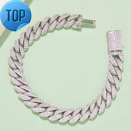 Schwere Luxus -Diamant vereisen VVS1 20 -Zoll -Vermeil 10mm 2 Reihen 925 Silber Moissanit Kubanische Armband Linkkette Halskette