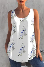 Women's Tanks Women Plus Size Floral Tank Round Neck Loose Casual Summer Top Sleeveless Basic Brife Female Fashion Clothes 2024