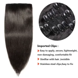 Glattes Haarclip in Haarverlängerungen menschliches Haar 16-24-Zoll-Clip-Ins Vollkopf 8-Stcs/Set für Frauen 120 g Remy Hair Natürliche Schwarz