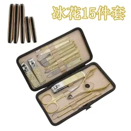 Nagelmesser Set Beauty and Nagel Enhancement -Werkzeuge 15 -teilige Set Edelstahl tote Hautzellen Fußmesser Ohr Grablöffel Gold Gold