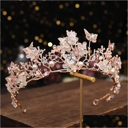 Clip per capelli Barrettes Crown Bridal Barocco Rhinestone e Tiara Butterfly Accessori per matrimoni per capelli Princess Bride Tiaras D Dhdcn