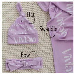 Lvyziho Nome personalizzato Jersey Swaddle Set Bambino Name Cappello Baby Swaddle Scegli Colori e Font 240511