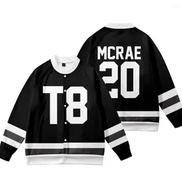 Herr hoodies tate mcrae jaqueta de beisebol manga comprida para homens e mulheres camisa branca preta unifore mode t8 20