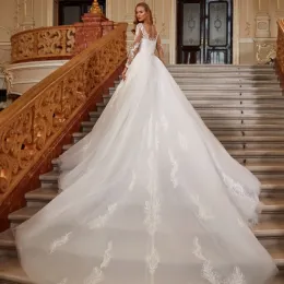 Challoner Luxury Mermaid Wedding Dresses Detachable Train Long SleevesアップリケSatin Bridal Gown Squined Beading Vestidos New