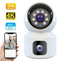 HD Mini Camera Wi -Fi Беспроводная двойная линза 8 -мегапиксельная IP -камера интеллектуально ночное видение CCTV Security v380 Pro Ptz Camara Indoor Baby Monitor 240510