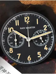 San Martin 39.5mm VK64 남성 속도 속도 크로노 그래프 시계 쿼츠 손목 시계 빈티지 C3 스웨이드 가죽 스트랩 조종사 10BAR Reloj SN0127JS