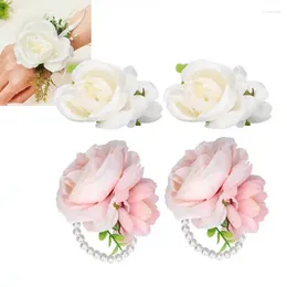 Dekorativa blommor 2st Pearl Artificial Wrist Flower Bridal Bridesmaid Corsage Armband för bröllopsdekoration