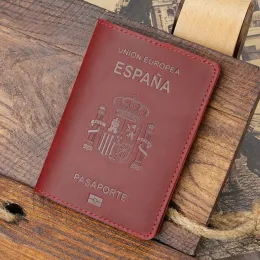 Tampa de passaporte de couro de ponta para espana para o titular de cartão de crédito Espana Men Men Women Passport Case Travel Wallet Storage Bag
