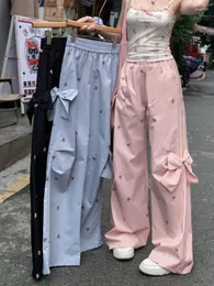 Frauenhose graue Ladung Vintage Y2K 90er ästhetische Harajuku Bow Streetwear High Taille Baggy Hosen 2000er Jahre Trashy Kleider