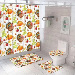 Duschvorhänge Thanksgiving Truthahn Vorhang Sets Herbsternte Kürbisblätter Badezimmer mit Badmatten Sockel Teppich Toilettenabdeckung