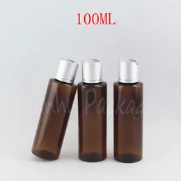 Depolama Şişeleri 100ml Kahverengi Plastik Şişe Gümüş Kapak 100cc Şampuan / Losyon Ambalaj Boş Kozmetik Konteyner (50 PC / Lot)