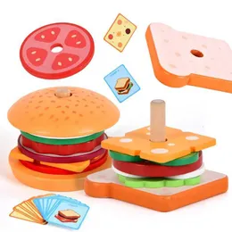 Kitchens Play Food Montessori Wooden Simulation Burger Sorting and Stacking Toys for Children Shape Matching Sensory Board Game DIY Kitchen Game House Toys d240525