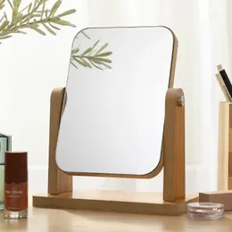 2024 간단한 나무 메이크업 미러 회전 데스크탑 학생 기숙사 세면대 휴대용 접이식 패션 홈 단순한 나무 메이크업 거울 :