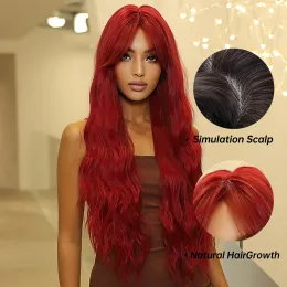 Алан Итон длинные красные вьющиеся синтетические парики с занавеской для чернокожи