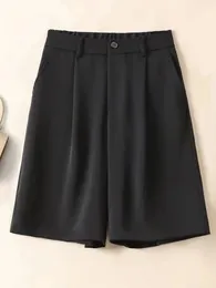 JMPRS elegante terno chique shorts Mulheres na cintura alta coreana solta verão gelo de seda de seda sólida bolsos simples perna largura 240518