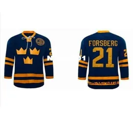001 21 Peter Forsberg Jersey Team Sweden Ice Hockey Jersey مخصص اسمك أو رقمك العالي الجودة التطريز Jersey3583185