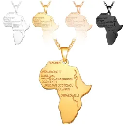 Hip Hop Africa Map Anhänger Halskette Männer Gold Silber Roségold schwarzer Schriftzeichen Afrikanische Karte Charm Link Kette für Frauen HipHop Schmuck Zzz