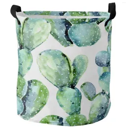 Waschbeutel grüne Pflanze Kaktus Aquarellstil Schmutziger Korb faltbarer Hausorganisator Kleidung Kinder Spielzeug Aufbewahrung