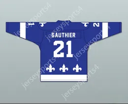 Custom Roma Gauthier 21 le National de Quebec Blue Hockey Jersey-Lance Et Compte Top Sched S-M-L-XL-XXL-3XL-4XL-5XL-6XL