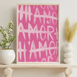 Maximalistische farbenfrohe vielseitige blaue rosa Wandkunstplakat mehr Amor por bevorzugt Liebeszitat Leinwand Malerei für Wohnzimmer Wohnkultur