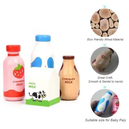 Kitchens Play Food Wooden pretend to play milk bottle kitchen toy role-playing set suitable for preschool children boys Montessori education food toys d240527