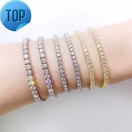 925 Sterling Silver 3mm Moissanite Diamond Tennis Chain Classic Hip Hop Style Rose Gold Plated Bracelet for Anniversaries