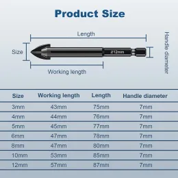 Punti di trapano in muratura Set con 4 bordi di taglio piastrelle per piastrelle in vetro specchio in ceramico in legno per trapano in plastica in legno Bit gambo esadecimale