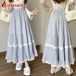 Zeeromer Korean Fashion Cake Long Skirt Sweet Girl Girl Elastic High Waist A Line Lace Patchwork Grande orlo grande 240516