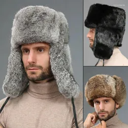 Berets Winter Thermal Bomber Hats Men Women Fashion Warm Soft Faux Fur Hat Trapper Earfflap Ski Cap Packed Pated Ear Protection Dad