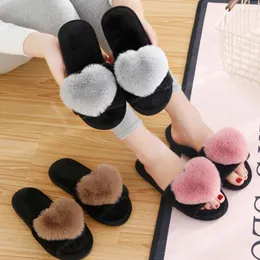 Slippers BODENSEE Women Love Heart Cotton Winter Non-Slip Floor Home Furry Shoes For Bedroom