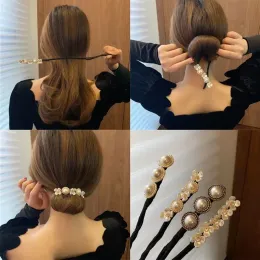Elegant Fashion Flower Pearl Hairpin Bun Maker Twist Headband Lazy Hair Accessories Women Hairstyle Hair Stick Banquet